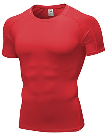 Camiseta de Compresión para Hombre Camisa Deportiva de Manga Corta Secado Rápido para Ejercicio Correr Gimnasio Rojo M