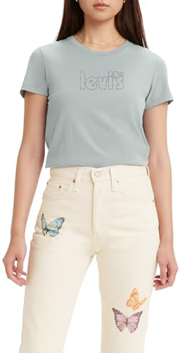 Levi's Women's The Perfect Tee- Poster Logo T-Shirt, Poster Logo Glitter Chalk Blue, S