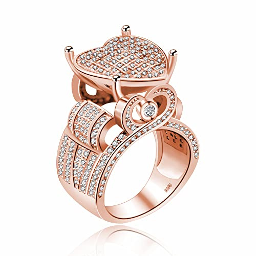 Uloveido Y426 Bague de fiançailles pour femme en plaqué platine avec cœur en oxyde de zirconium Taille L O Q S T, UK Size V1/2(64.6mm), Métal, Zircone cubique