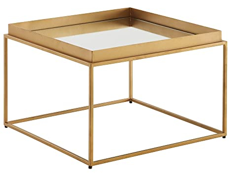 Wohnling Couchtisch Glas Metall 60x60x41 cm Sofatisch Gold Verspiegelt, Design Wohnzimmertisch Quadratisch, Kleiner Kaffeetisch Modern Spiegelglas, Beistelltisch Anstelltisch Wohnzimmer