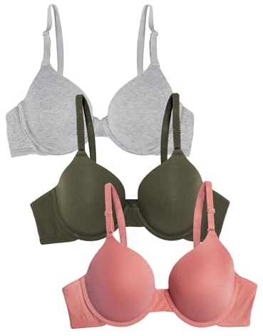 Fruit of The Loom Womens T-Shirt Bra, Desert Dusk/Grey Heather/Olive, 38DDD US