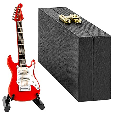 Musiin Chitarra in miniatura con supporto e custodia, chitarra elettrica mini a 6 corde da 10 cm, decorazione per scrivania, studio musicale domestico, regalo per gli amanti della chitarra (rossa)