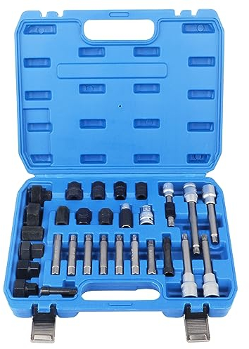 30pcs Automotive Alternator Pulley Removal Tool Kit, Generator Freewheel Removal Socket Bit Set, Generator Belt Pulley Tool Set, Flywheel Puller