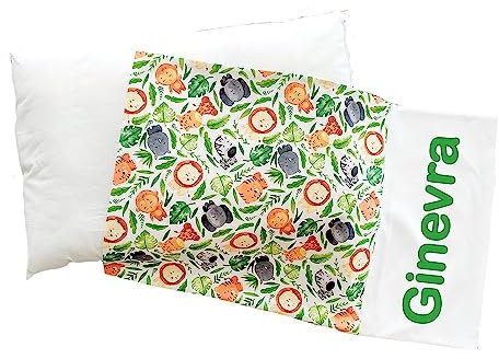 Funda de cojín personalizada con nombre para cuna de bebé, regalo (40 x 60 cm, acolchada, selva)