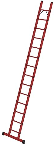 PROREGAL Sprossen-Anlegeleiter GFK mit Traverse | 14 Sprossen | Leiter, Teleskopleiter, Trittleiter, Bockleiter, Sprossen-Doppelleiter
