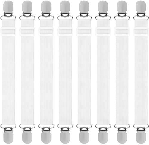 Quelcc 8 Stück Bettlakenspanner Verstellbar, (30cm -130cm) Elastische Bettlakenspanner, Lakenspanner mit Metallclips, Matratzenspanner für Bettlaken, Matratze, Sofa, Bügelbrett
