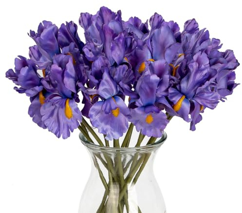 Oairse 15 fiori artificiali di iris viola, 36 cm, realistici al tatto, in seta sintetica, bouquet per matrimoni, matrimoni, casa, composizioni floreali, tavolo da ufficio, centrotavola, decorazione