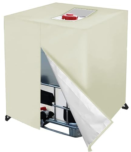 IBC Tank-presenning, 420D Oxford-behållare skyddande hölje anti-UV dammtätt vattentätt frostsäkert med öppning dragkedja, för vattentank 1 000 l regntunna (beige)