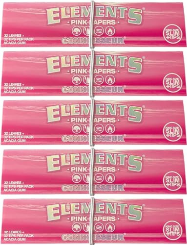 Elements Pink Connoisseur King Size Rolling Papers + Tips - 5 Pack | Premium Quality Smoking Hemp Papers for Enhanced Smoking Pleasure!