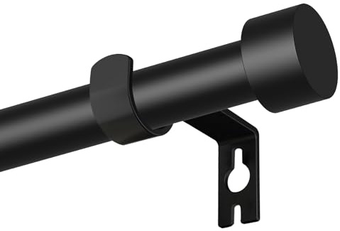 Gardinstång svart, 63–303 cm gardinstång med enkel ändkåpa och hållare, 16 mm gardinstång för sovrum, vardagsrum, kök