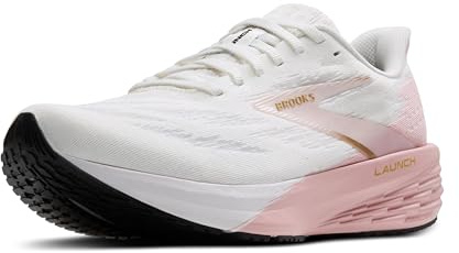 Brooks Women’s Launch 11 Neutral Running Shoe - White/Gold/Pink - 7.5 Medium