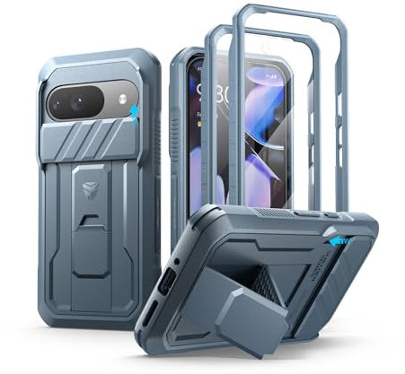 Dexnor pour Coque Google Pixel 9【Double Cadre Avant et Support】 avec CaméRa Coulissante Intégrée & Protecteur d'écran, Coque de Protection Robuste Résistante Aux Chocs - Bleu Marine