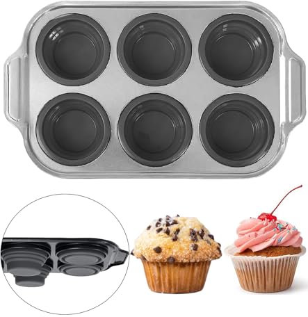 Kalamakala teglia per muffin,teglia antiaderente per cupcake,brownies,torte,budino,teglia rotonda per cake,teglia per torte,strumento di cottura per 6 muffin a rilascio facile