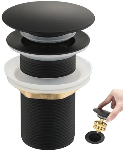 kelleria Bonde de Lavabo Pop Up, Bonde Lavabo sans Trop Plein, Bouchon de Vidange avec Panier à Crépine, Salle de Bain pour Vasque Salle de Bain avec Un Trou de 1/4, Noir, Argent