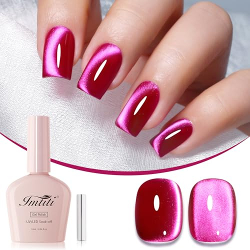 Imtiti Granatröd kattöga gel 10 ml djupt vin magnetisk aurora UV LED soak off 28+ dagar glans vardagsrum nagelkonst magnetisk Baton dam flickor gåva 0,34 fl oz