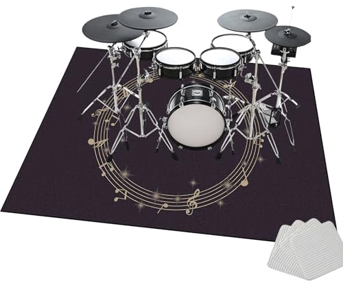 Alfombra Acusticas, Alfombra para Batería Tambor, Alfombrilla de Protección del Suelo, Alfombras de Batería Acústico para Kits de Batería Electrónica Bombo Caja, 100 x 80 cm Alfombrilla de Tambor