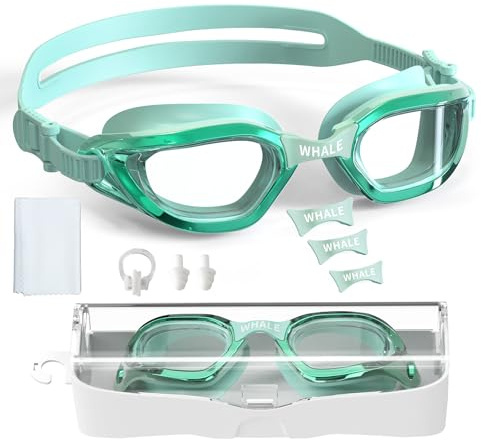 Whale Kids Swim Goggles Anti Fog & UV Protection, Adjustable Youth Swimming Goggles for Boys Girls Ages 6-14