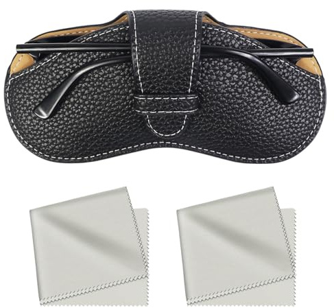Qufiiry Etui Lunettes, Étui à Lunettes Portable avec Chiffon en Microfibre, Pochette Lunettes Souple, Souple Étuis et Légère Cuir Portable pour Femme Homme（Noir）