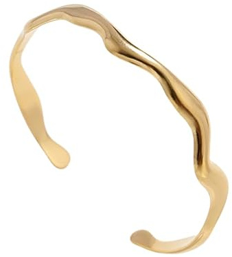 Bracelet en acier inoxydable en forme de vague minimaliste en forme de vague Bracelet manchette en or Accessoire de tous les jours Convient pour les festivals, fêtes, travail et vie quotidienne