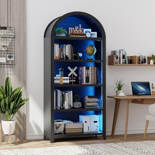 Gurexl 175 CM Curva Vitrina con LED luz y Sensor de Movimiento,Curio vitrina para Colecciones con 5 Niveles,Vitrinas de Madera para Sala de Estar,Coleccionables,Oficina,Sala de Juegos,Estantería,Negro