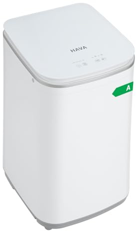 HAVA Mini lavadora, 3 kg de capacidad, pequeña lavadora y centrifugador, totalmente automática con 8 programas, función de lavado en caliente y bomba de drenaje, ahorra espacio para apartamentos