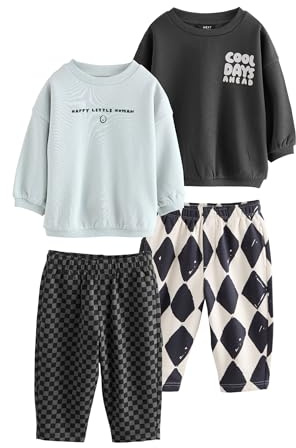 NEXT Garçon Ensemble sweat et pantalon de jogging, lot de 2 Black/White Printed 5 Ans-6 Ans