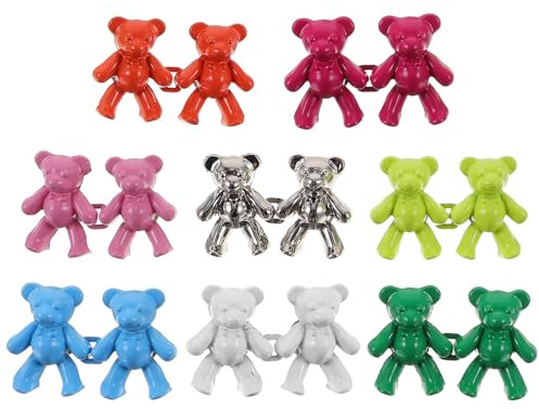 Genérico 8 Pares de Botones para Jeans Ajustables Hebillas de Metal de 40Mm X 27Mm Forma de Osito Diseño Desmontable 8 Colores Clips para Ajustar Cintura Pantalones Vaqueros