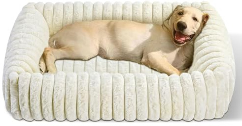 EASY SPEED Cama de Perro Grande, Colchón Terciopelo Relleno de Fibra Transpirable, Base Extraíble y Lavable, para Invierno Cálida, Suave y Cómoda, Interior y Exterior, Medidas 75x60cm, Blanco