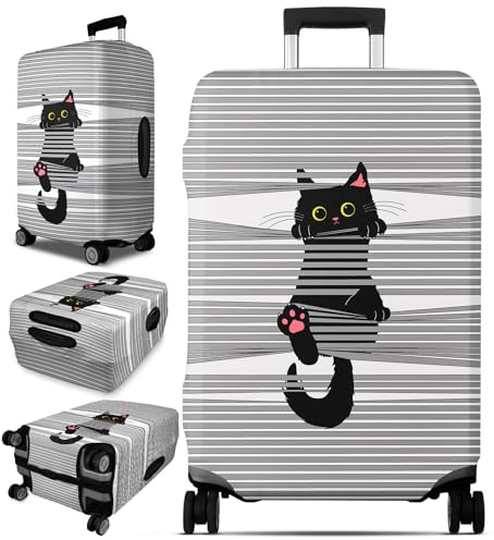 Slohif Luggage Cover for Suitcase Tsa Approved Protector - Grey Cute Cat Striped Luggage Sleeve Medium Suit Case Cover Travel Stretch Baggage Case Protective Washable Fit 24-27 Inch