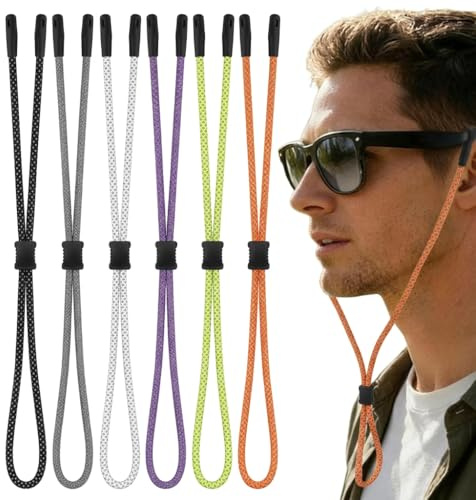 QEAS 6er Set Fluoreszierende Brillenbänder Sport, Doppelloch Design Brillenband Reflektierend Verstellbar Elastisch aus Nylon Hautfreundlich für Damen Herren Sport Laufen Radfahren Outdoor, Buntes