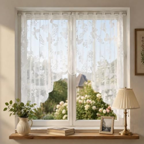 YAXIAO 2 Piezas Visillos Cortos para Ventanas 160x120cm Blanco Cocina