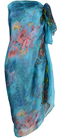 Makroyl Womens Sexy Bohemian Floral Beach Cover up Sarong Wrap Swimsuit Beachwear (Lake Blue)