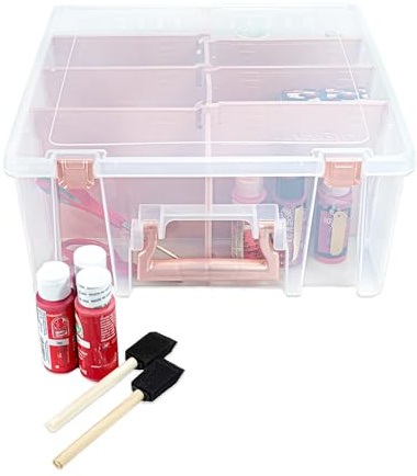 ArtBin 6990RK Super Satchel Double Deep, Portable Art & Craft Organizer with Handle, [1] Plastic Storage Case, Clear with Rose Gold Accents