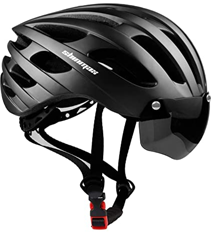 Shinmax Fahrradhelm für Damen & Herren, Leichte Fahrradhelm mit magnetischem Visier und USB-Aufladung LED Licht,Atmungsaktiv mit 27 Belüftungskanäle Radhelm Einstellbare Fahrradhelme