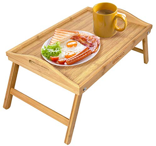 Greenco Bamboo Breakfast Tray Folding Legs with Handles, Bed Tray Table foe Sofa, bed, Eating, Drawing, Serving, Working, Snacking, use As Laptop Desk, 17.75 L x 12 W