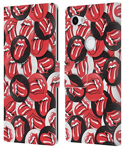 Head Case Designs Officially Licensed The Rolling Stones Tongue Classic Button Pattern Licks Collection Leather Wallet Case Compatible with Google Pixel 3a XL