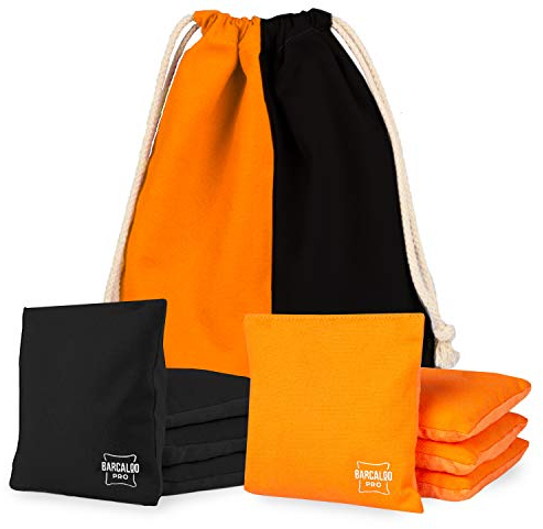 Pro Cornhole - Juego de 8 bolsas de frijol de doble cara para juego profesional de maíz - 4 naranja y 4 negro