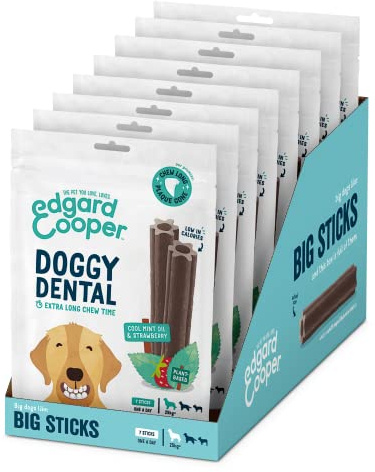 Edgard & Cooper Snack per Cane Stick Dentali Naturale 8x7 (confezione da 8) Bastoncini da Masticare, igiene dentale, tempo di masticazione lungo, alito fresco (Menta e Fragola, Grande)
