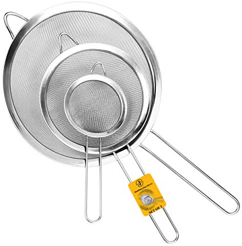 Set di setacci e colini, setaccio in metallo in acciaio inox, setaccio a rete fine, confezione da 3, setaccio da cucina a rete fine, lavabile in lavastoviglie SIV, colino
