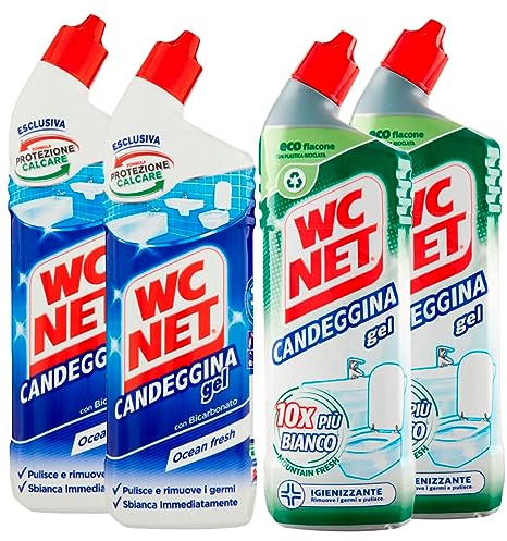 Wc Net - Candeggina Gel Extra White, Detergente per Sanitari e Superfici, Essenze Assortite a Seconda della Disponibilità, 700 ml x 4 Confezioni