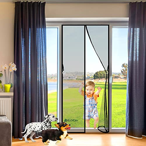 Myggnät för dörrar, Heavy Duty uteplats insektsdörr, 145 x 235 cm Anti myggnät för fluggardinnät med kraftfulla magneter och magisk tejp med full ram, håll insekter ute och släpper in frisk luft Svart