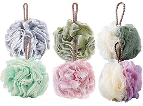Lot de 6 éponges de bain en luffa en maille, exfoliation, nettoie, apaise la peau, (taille L, éponge de bain verte et rose)