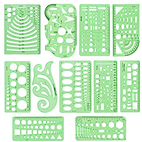 EMNIMQ 11 PCS Modèles de Mesure en Plastique,Règle d'architecte,Modèle de Dessin Architecture,Modèle de Cercle,Multifonctionnelles Règle Géométrique Plastique Cercle,pour Bureau et Ecole