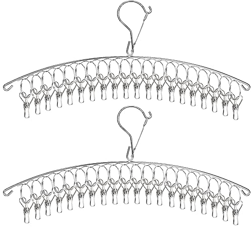 Rayong Edelstahl Sockentrockner 2 Stück Sockenhalter Wäscheständer Sockenaufhänger Wäschespinne Klein Winddicht Trockengestell mit 40 Clips für Socken Unterwäsche Handtücher