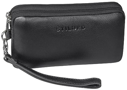 STILORD Richie Handgelenktasche Leder Männer Kleine Herrenhandtasche mit Abnehmbarer Schlaufe Moderne Doppelkammer Geldbörse aus Hochwertigem Leder Farbe:schwarz
