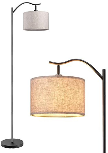 EDISHINE LED Floor Lamp, 63 Standing Lamp with Adjustable Linen Lampshade, Modern Arc Floor Lamp for Living Room Bedroom Lounge, Bulb Included, E27 Socket, Black