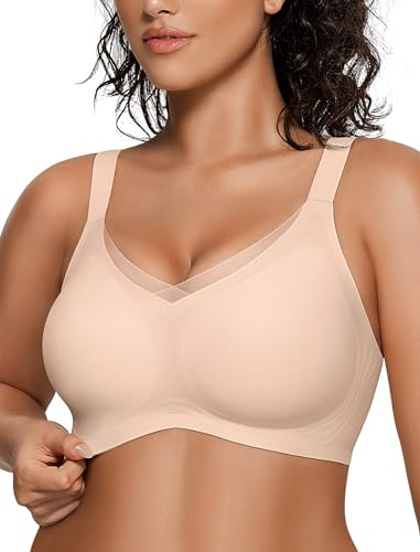 OEAK Trådlös BH för kvinnor V mesh bekväm bralette-stödjande t-shirt BH ingen bygel sömlös push-up vardagliga behåar