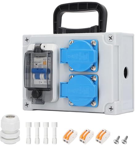 Coffret Électrique de Chantier, Répartiteur de Courant 230V, Répartiteur Mural 16 A, Distributeur de Courant Électrique avec Disjoncteur, Distributeur de Puissance Consommée pour Ateliers et Usines
