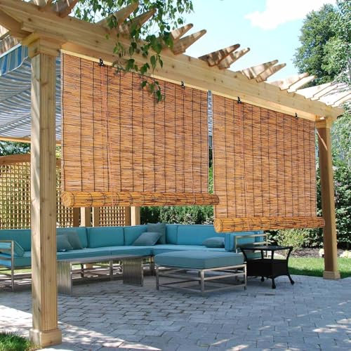 Retro Bamboo Roll Up, Anti-UV Outdoor Bamboo Roll up Shades, Privacy Natural Roman Roller Blinds with Lift, Easy Installation Window Dressing Customizable, Roll up Evenly, Thermal Insulation(Carbonize