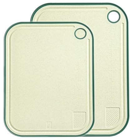 Schneidebrett Set 2 Stück Weizenstroh KüChen Schneidebretter Mit Saftrille Schleifbereich Rutschfest Bpa-Frei SpüLmaschinenfest 2 Größen Grün